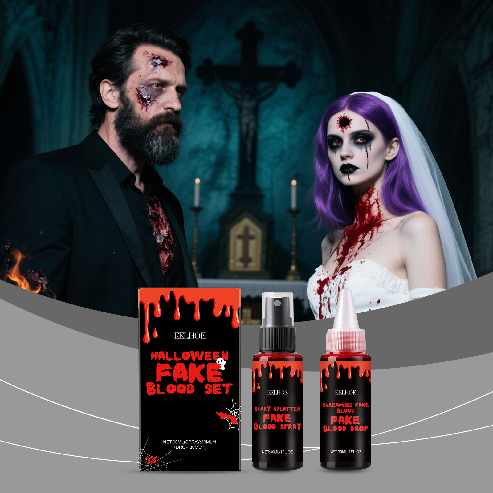 Wash Effect Set - 3PCS Halloween Fake Blood Set with