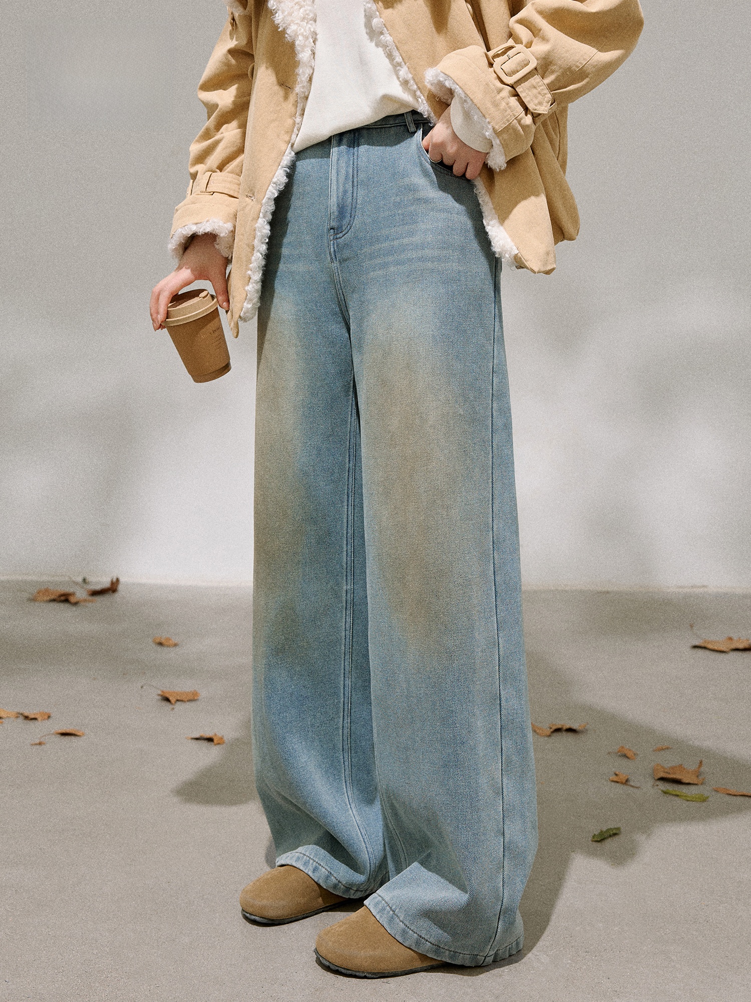 Wash Effect Set - High Waist Wide Leg Jeans Retro