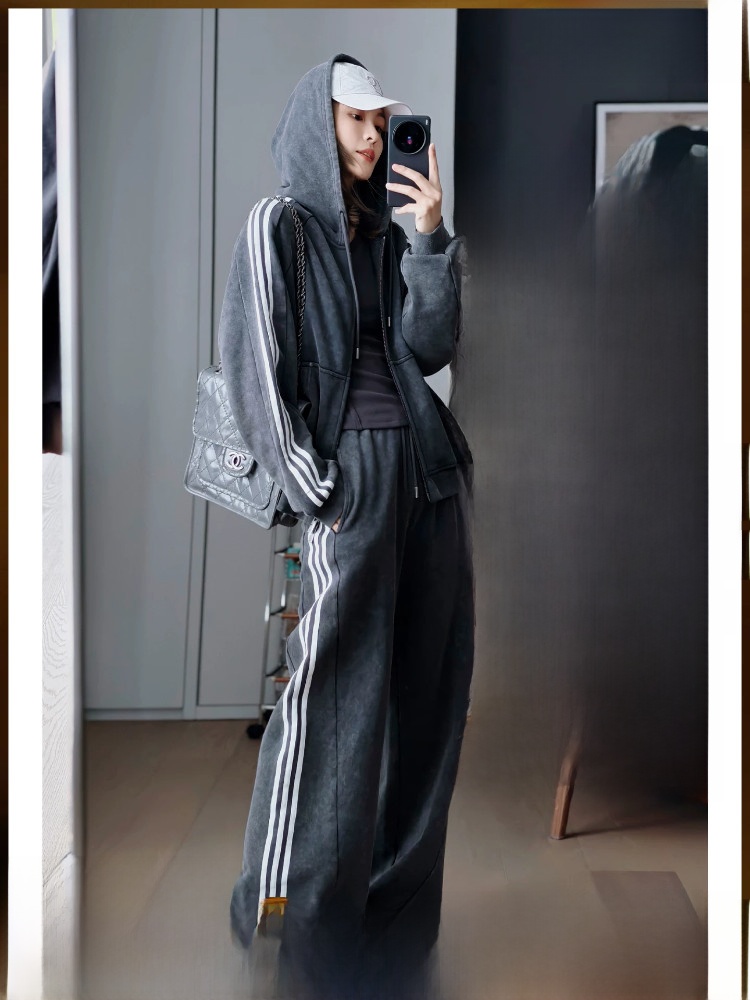 Wash Effect Set - MeiYang Fleece Lined Hooded Jacket And